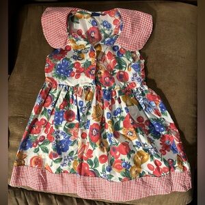 90’s Vintage Girls 5/6 Floral Fruit Print Summer Dress with Gingham Trim